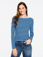 IVORY/INDIGO|LILAC/IVORY|SHORE BLUE/INDIGO RIBBED BATEAU NECK TEE - AURORA STRIPE | Talbots on sale