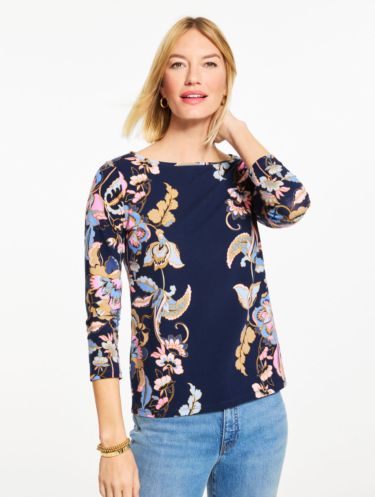 INDIA INK MULTI BATEAU NECK TEE - BEAUTIFUL FLORAL | Talbots discount
