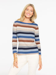 IVORY/SESAME HEATHER BATEAU NECK TEE - SUNBEAM STRIPE | Talbots sale