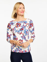 IVORY/VALIANT POPPY MULTI BATEAU NECK TEE - JACOBEAN FANTASIA | Talbots sale