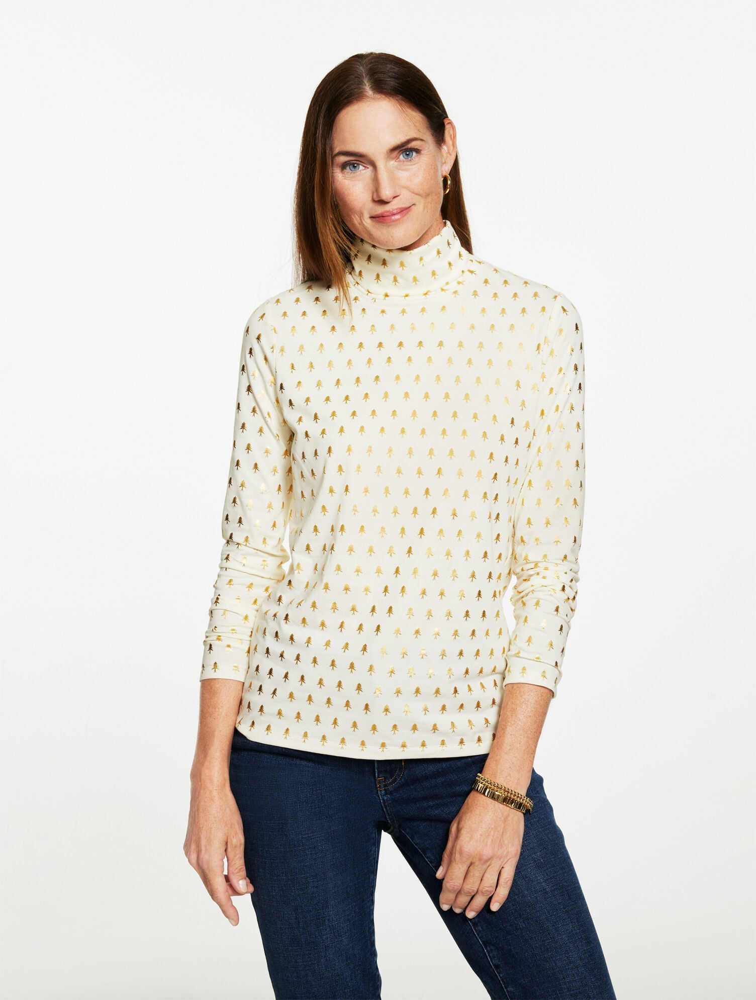 IVORY/GOLD FOIL CLASSIC TURTLENECK - MINI EVERGREENS | Talbots on sale