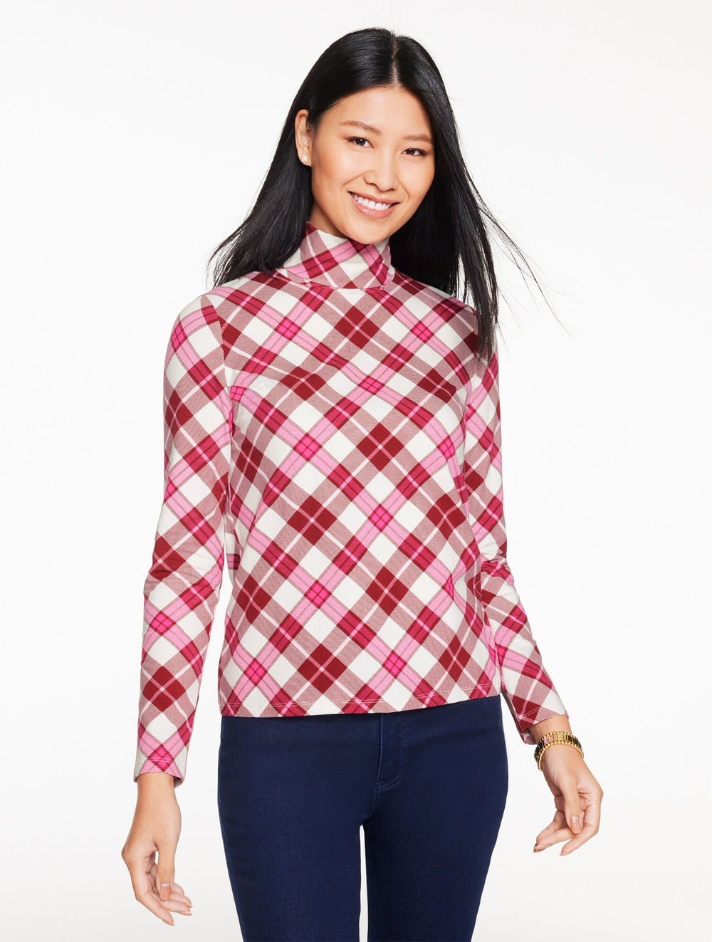 IVORY/PORT WINE MULTI CLASSIC TURTLENECK - WINTERBERRY PLAID | Talbots outlet