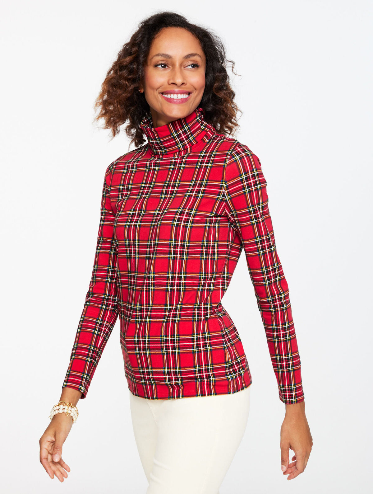 RED POP MULTI CLASSIC TURTLENECK - HOLIDAY PLAID | Talbots discount