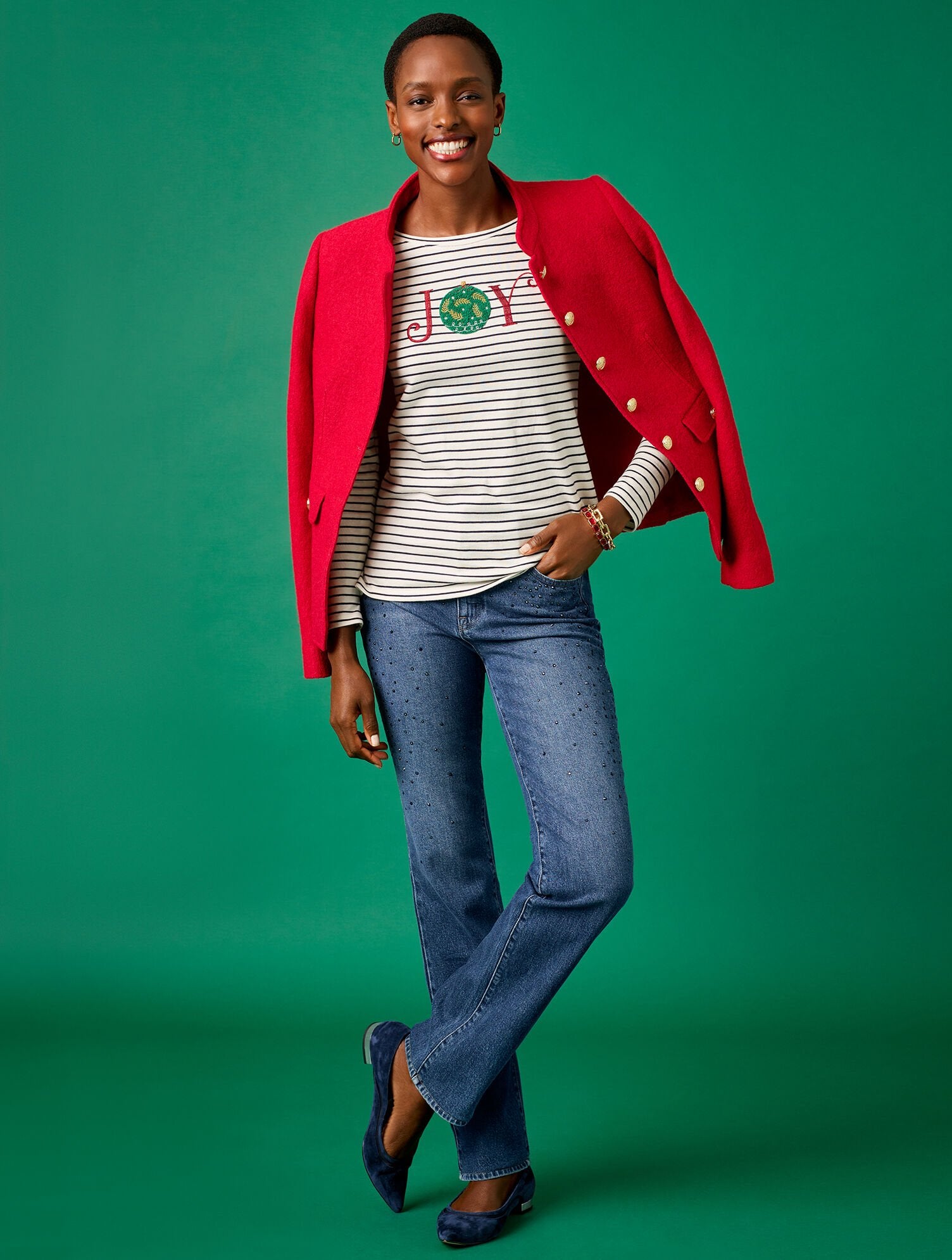 IVORY/INDIGO LONG SLEEVE CREWNECK TEE - JOY STRIPE | Talbots sale