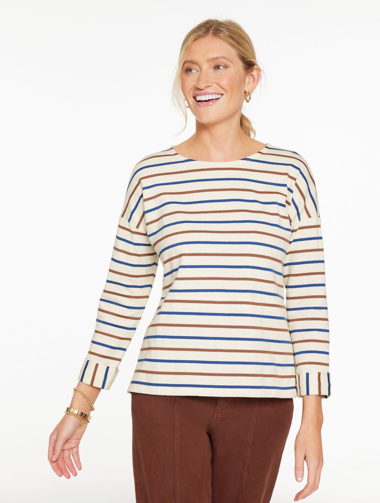 IVORY/NAVY DUSK DROP SHOULDER CREWNECK TEE - GREENFIELD STRIPE - NAVY DUSK | Talbots US