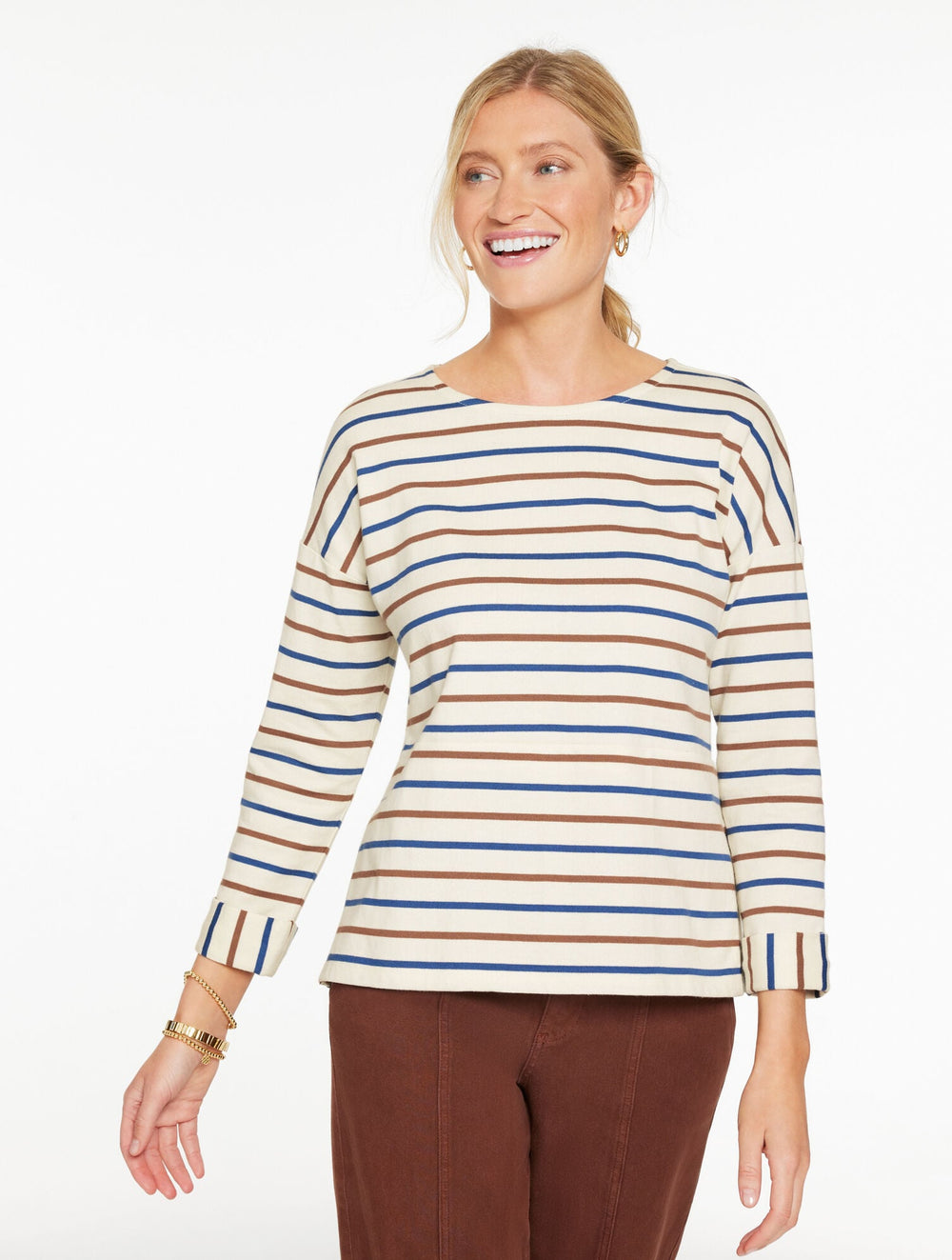 IVORY/NAVY DUSK DROP SHOULDER CREWNECK TEE - GREENFIELD STRIPE - NAVY DUSK | Talbots US