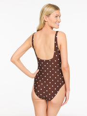 DARK WALNUT MULTI AQUA CLUB BOATNECK ONE-PIECE SWIMSUIT - ARUBA DOT | Talbots near me