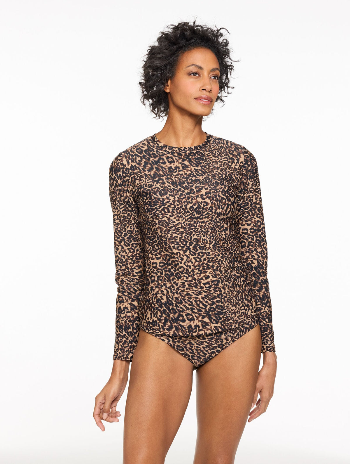DARK WALNUT MULTI AQUA CLUB UPF 50+ LONG SLEEVE SWIM TEE - LEOPARD | Talbots outlet