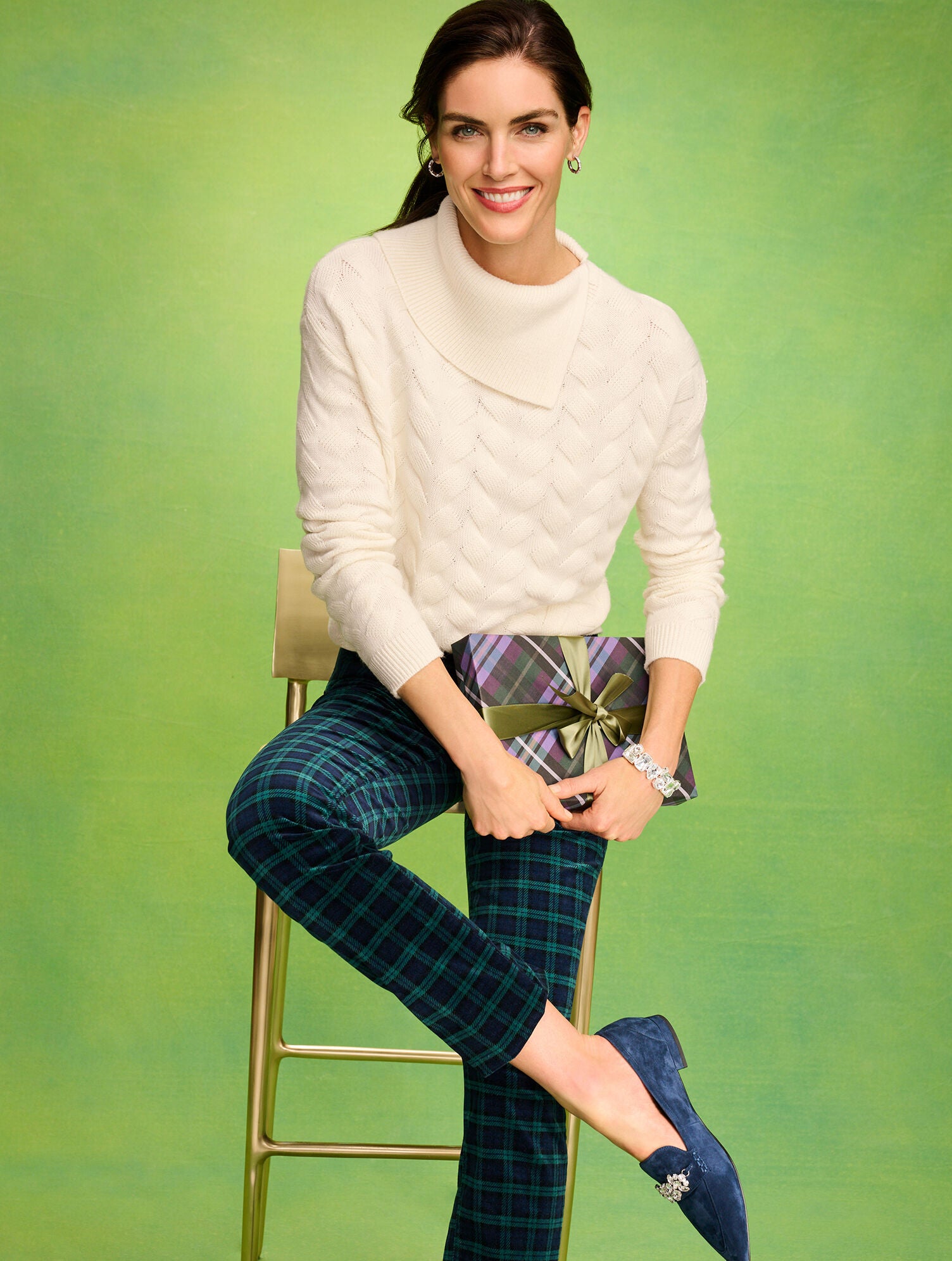 BLACK MULTI STRAIGHT LEG VELVETEEN PANTS - TRANQUIL TARTAN | Talbots online