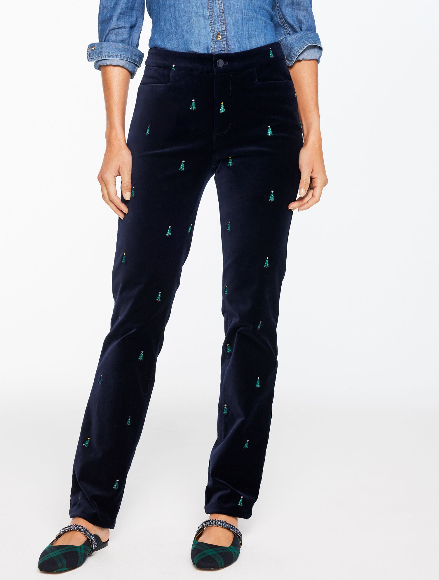 INDIGO MULTI STRAIGHT LEG VELVETEEN PANTS - HOLIDAY CRITTER | Talbots US