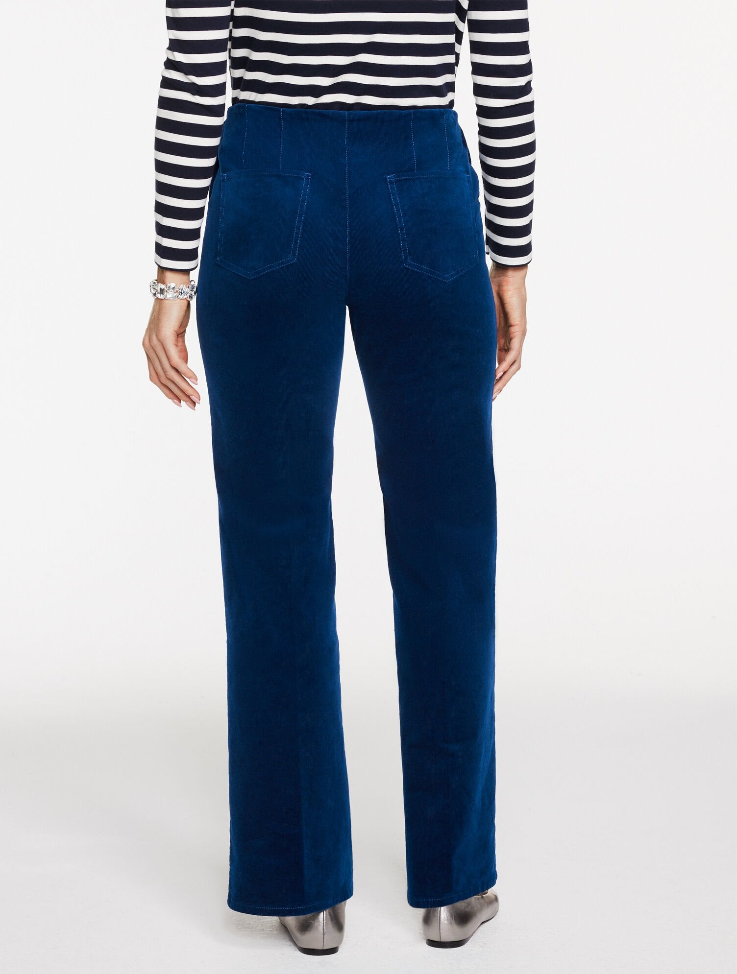 BLACK|MEDIEVAL BLUE TROUSER LEG CORDUROY PULL-ON PANTS | Talbots sale