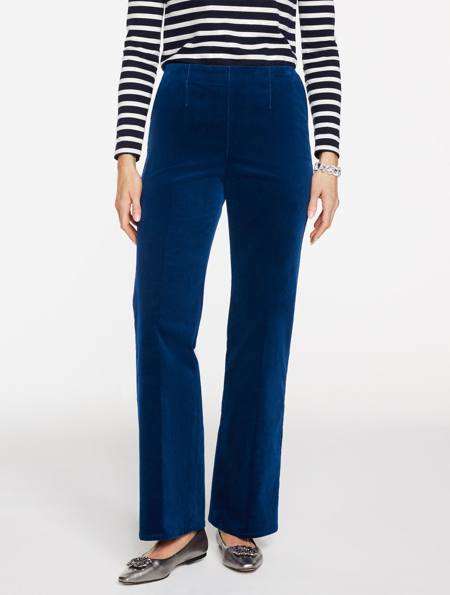 BLACK|MEDIEVAL BLUE TROUSER LEG CORDUROY PULL-ON PANTS | Talbots sale