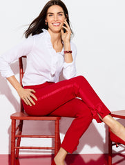 RED POP TALBOTS HAMPSHIRE LIGHTWEIGHT DOUBLE CLOTH STRAIGHT ANKLE PANTS - BOW | Talbots on sale