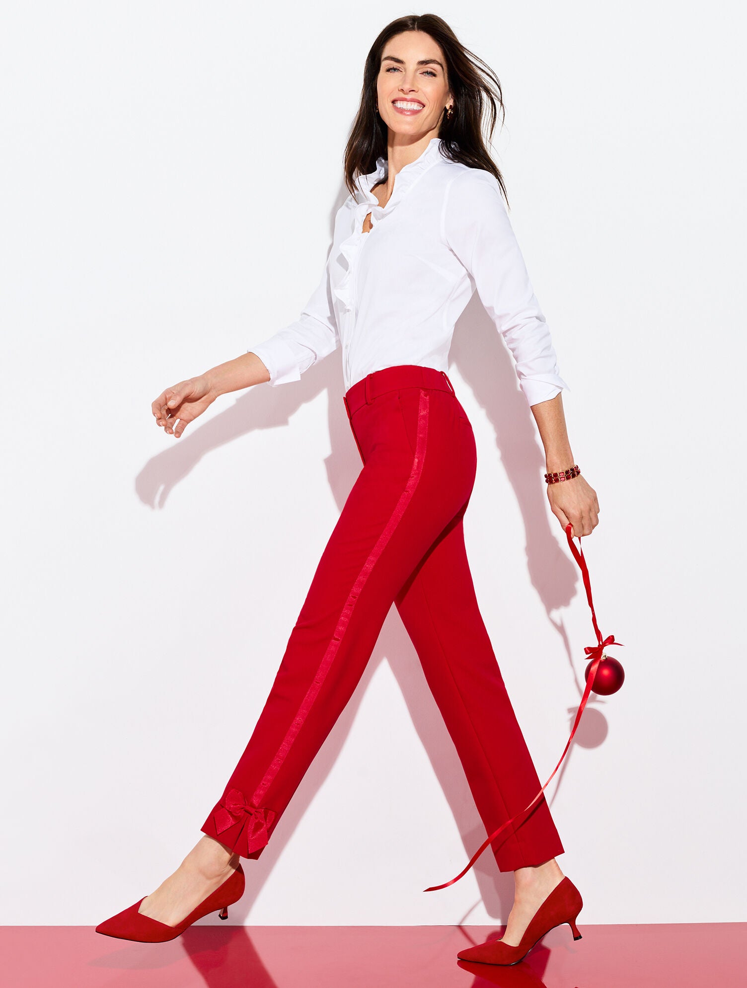 RED POP TALBOTS HAMPSHIRE LIGHTWEIGHT DOUBLE CLOTH STRAIGHT ANKLE PANTS - BOW | Talbots on sale