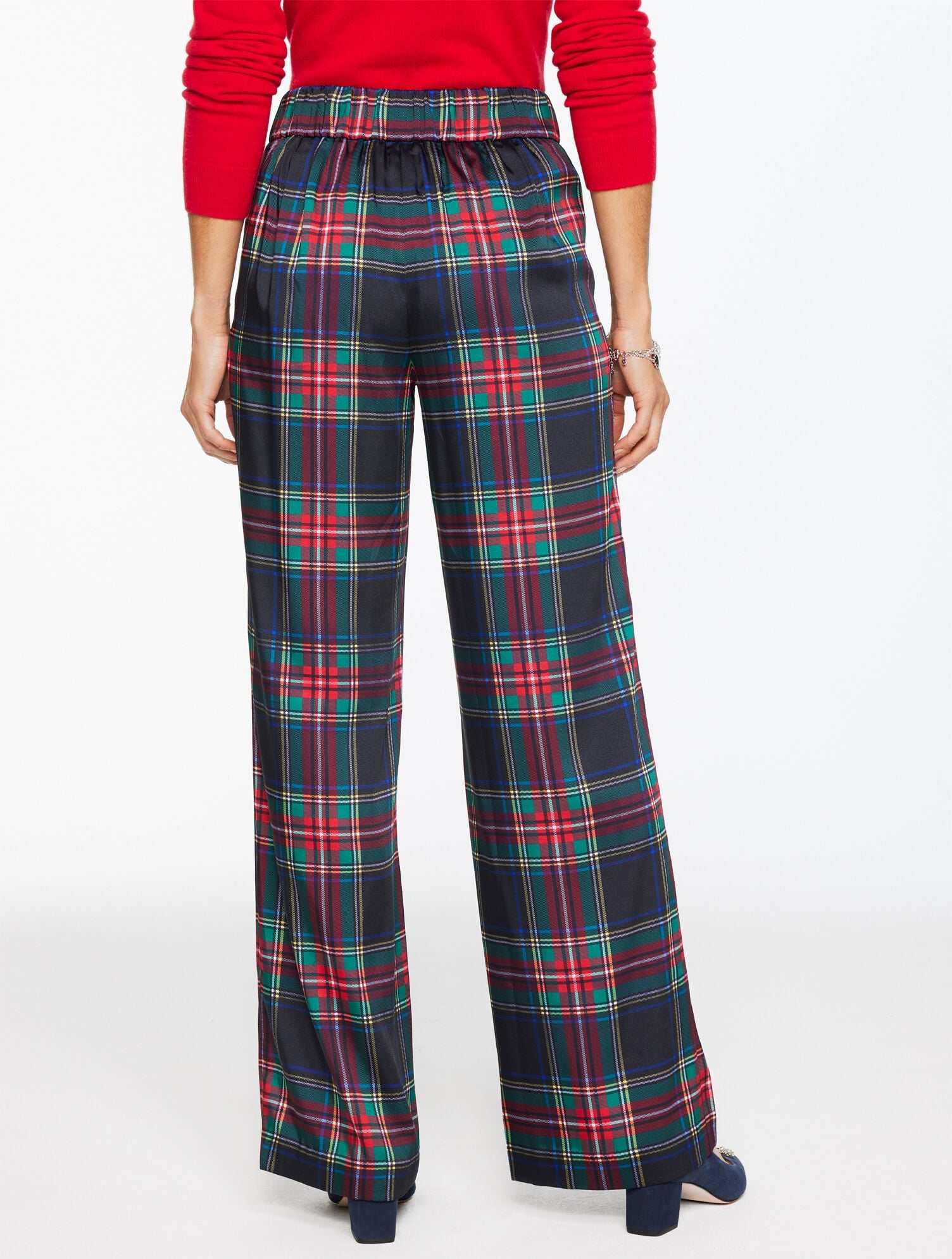 INDIGO MULTI WIDE LEG PULL-ON PANTS - JOLLY TARTAN | Talbots on sale