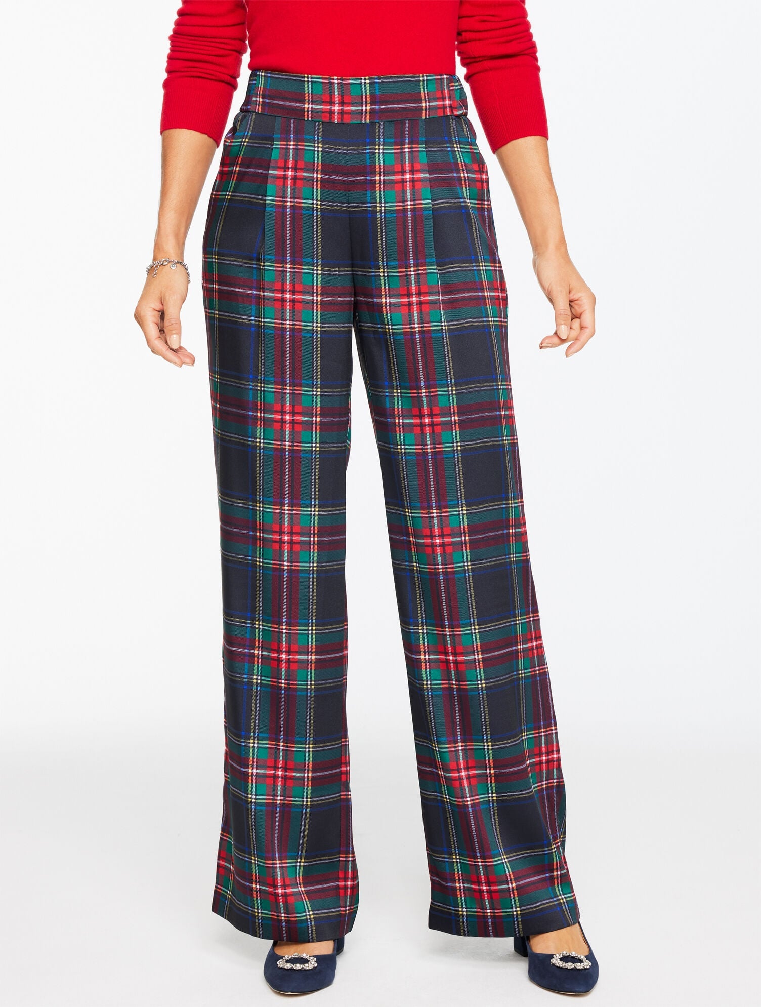 INDIGO MULTI WIDE LEG PULL-ON PANTS - JOLLY TARTAN | Talbots on sale