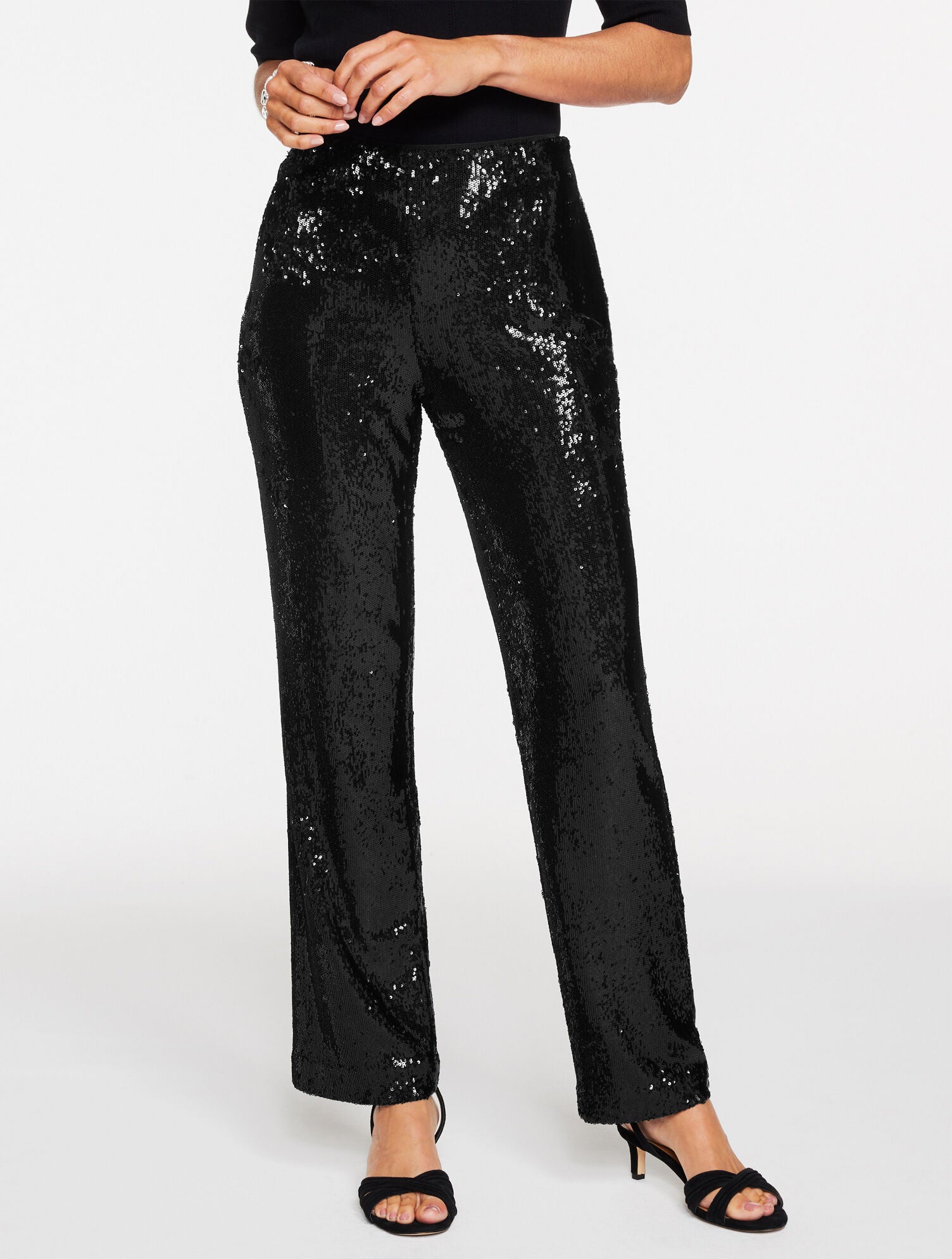 BLACK STRAIGHT LEG SEQUIN PANTS | Talbots on sale