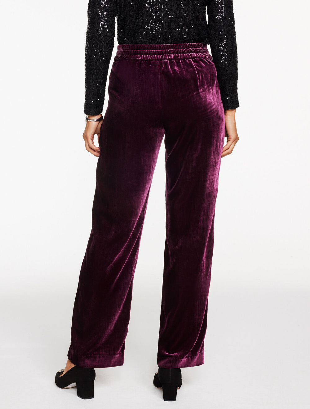 BLACK|RICH BURGUNDY STRAIGHT LEG VELVET PULL-ON PANTS | Talbots outlet