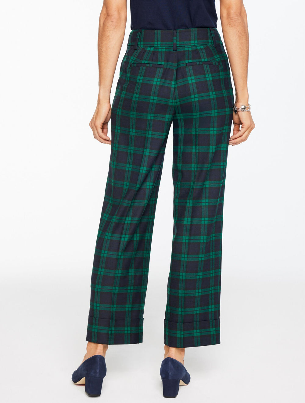 BLACK MULTI STRAIGHT ANKLE CUFF PANTS - BLACK WATCH PLAID | Talbots online