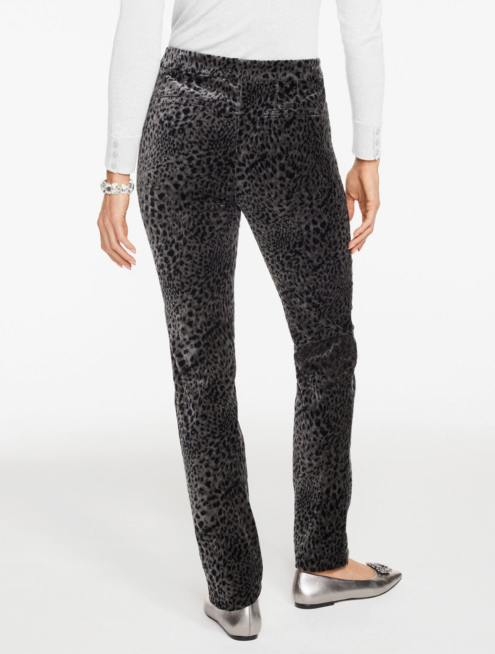 DARK GREY/BLACK STRAIGHT LEG VELVETEEN PANTS - SWIRLY LEOPARD | Talbots sale