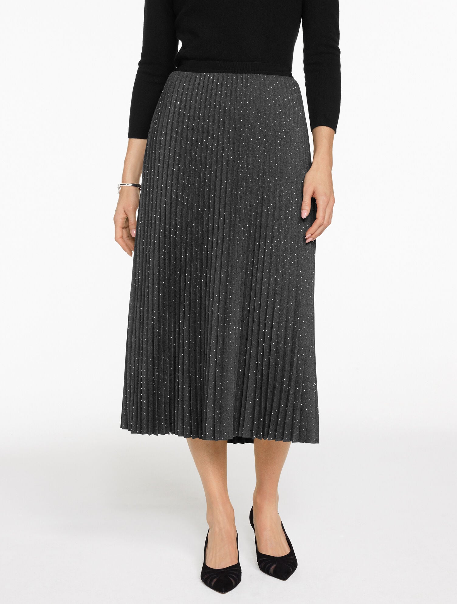DARK GREY STUDDED PLEATED FLANNEL MIDI SKIRT | Talbots near me