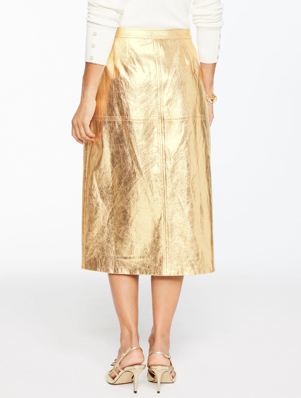 GOLD CRINKLE METALLIC FAUX LEATHER MIDI SKIRT | Talbots discount