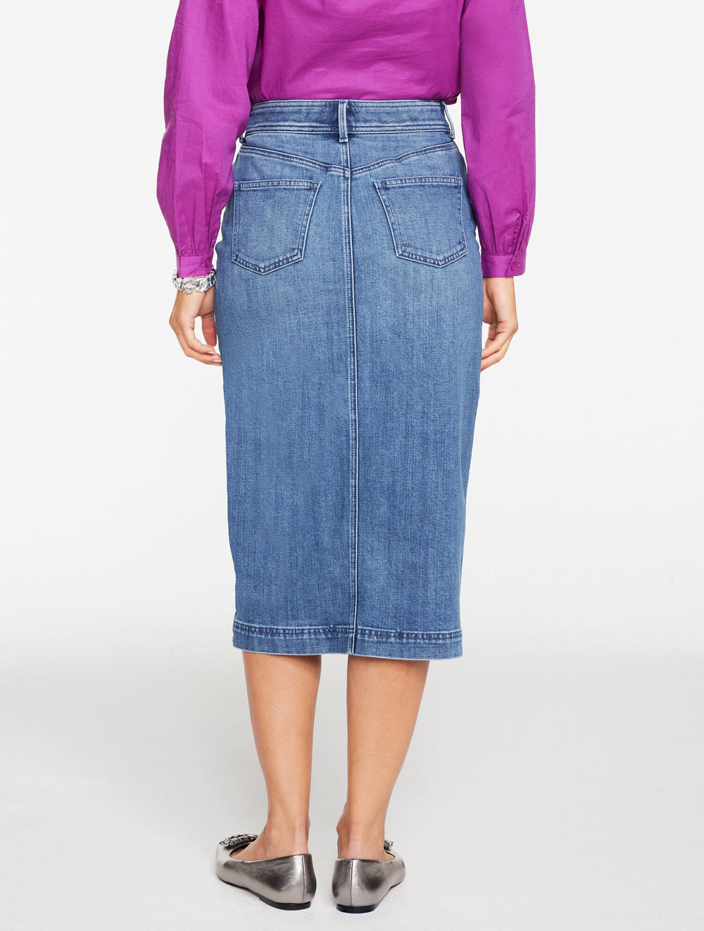 PRISCILLA WASH EMBELLISHED DENIM MIDI SKIRT | Talbots on sale
