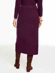 EGGPLANT|SHADOW HEATHER MIXED CABLE KNIT MIDI SKIRT | Talbots on sale