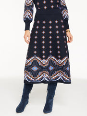 INDIGO MULTI JACQUARD FIT & FLARE SKIRT - SCALLOP MEDALLION | Talbots on sale