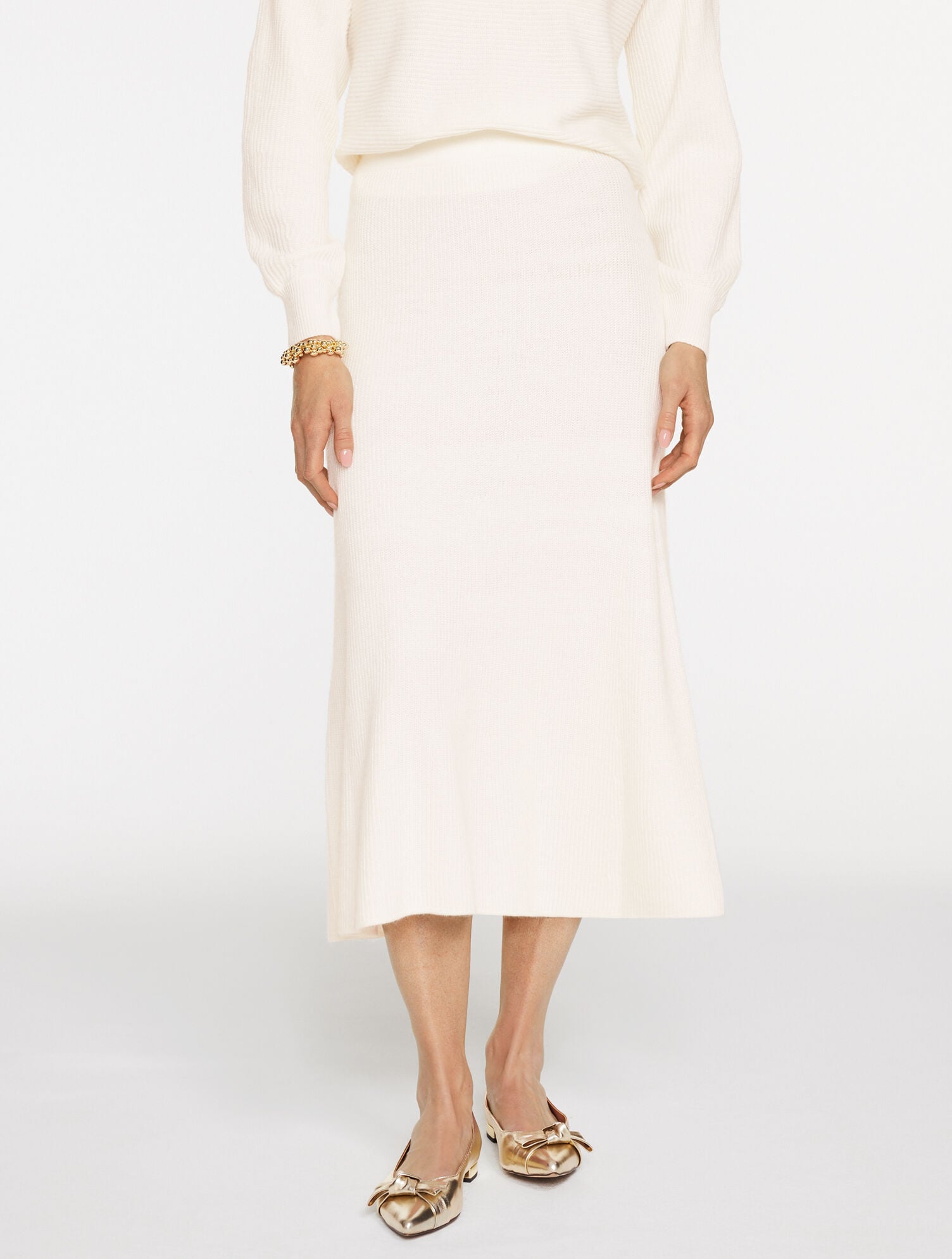 IVORY RIBBED FIT & FLARE MIDI SKIRT | Talbots online