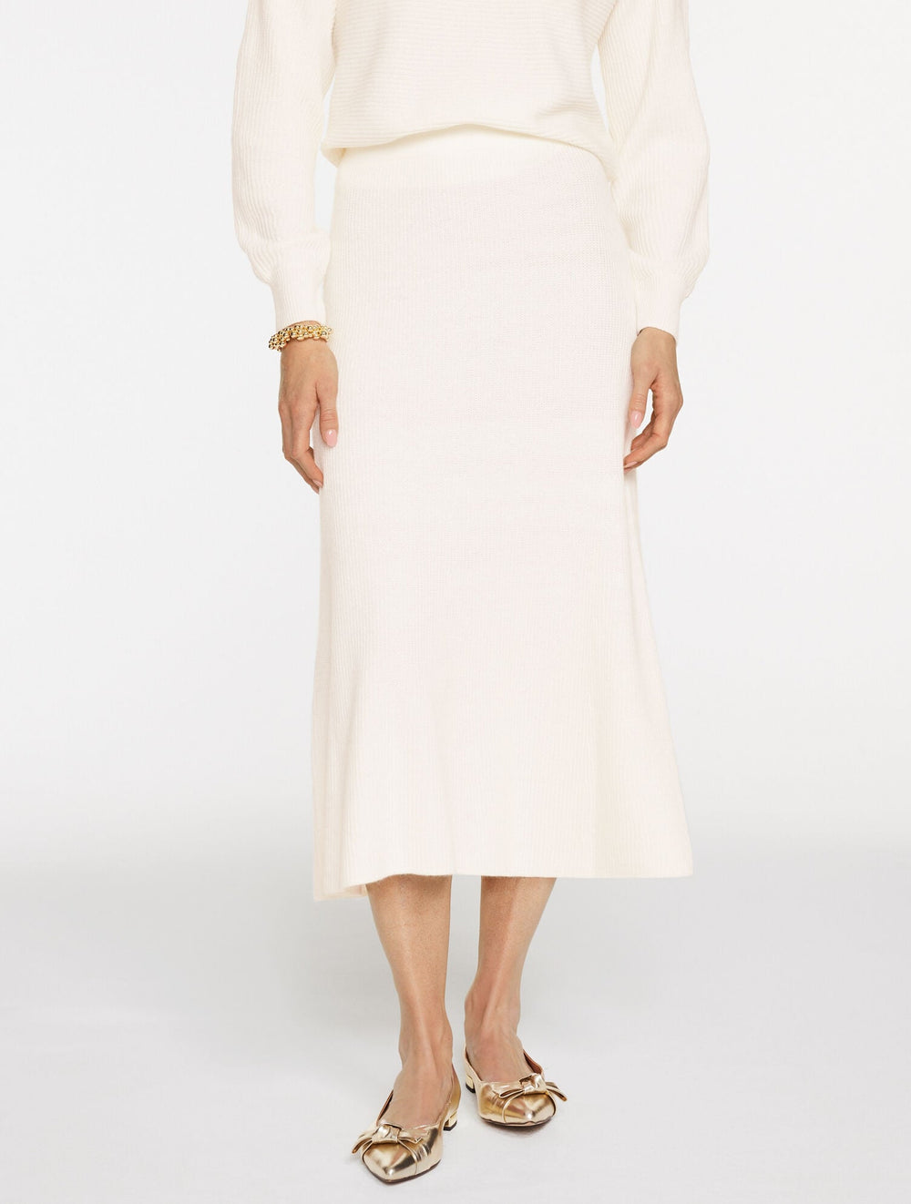 IVORY RIBBED FIT & FLARE MIDI SKIRT | Talbots online