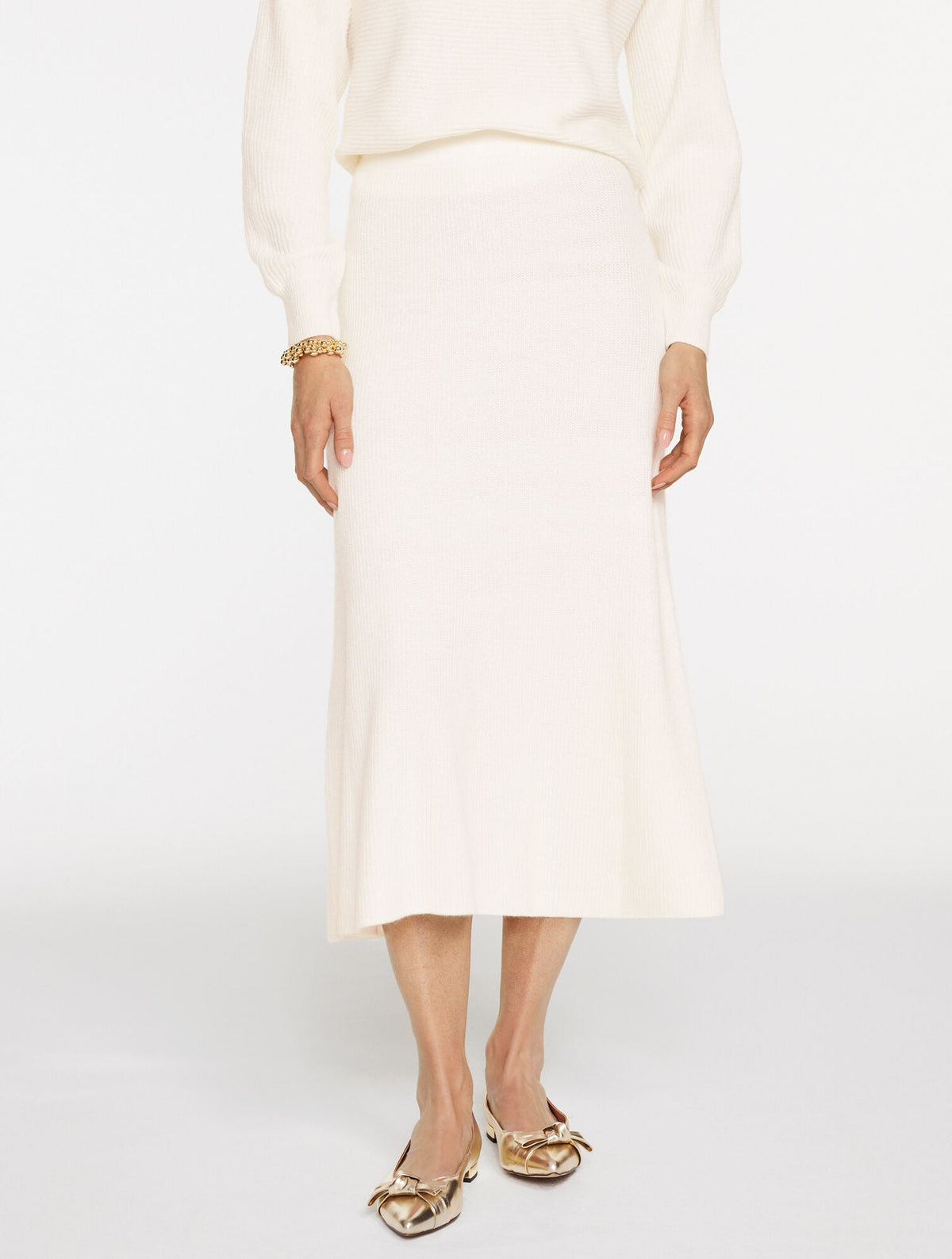 IVORY RIBBED FIT & FLARE MIDI SKIRT | Talbots online