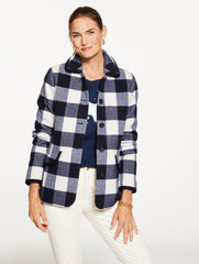 IVORY/INDIGO BUFFALO CHECK TIPPED JACKET | Talbots on sale