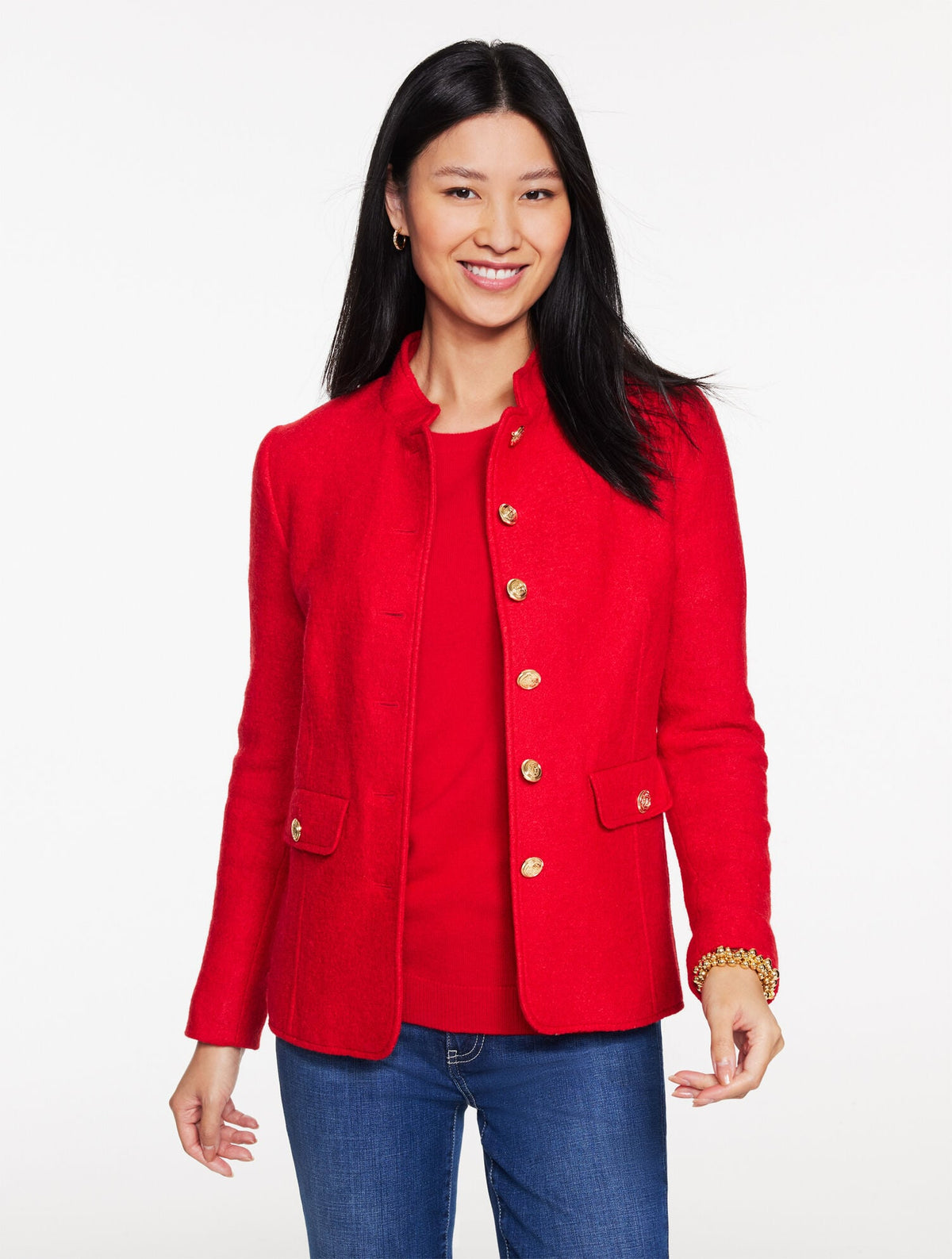 RED POP BERKSHIRE WOOL OFFICER JACKET | Talbots sale