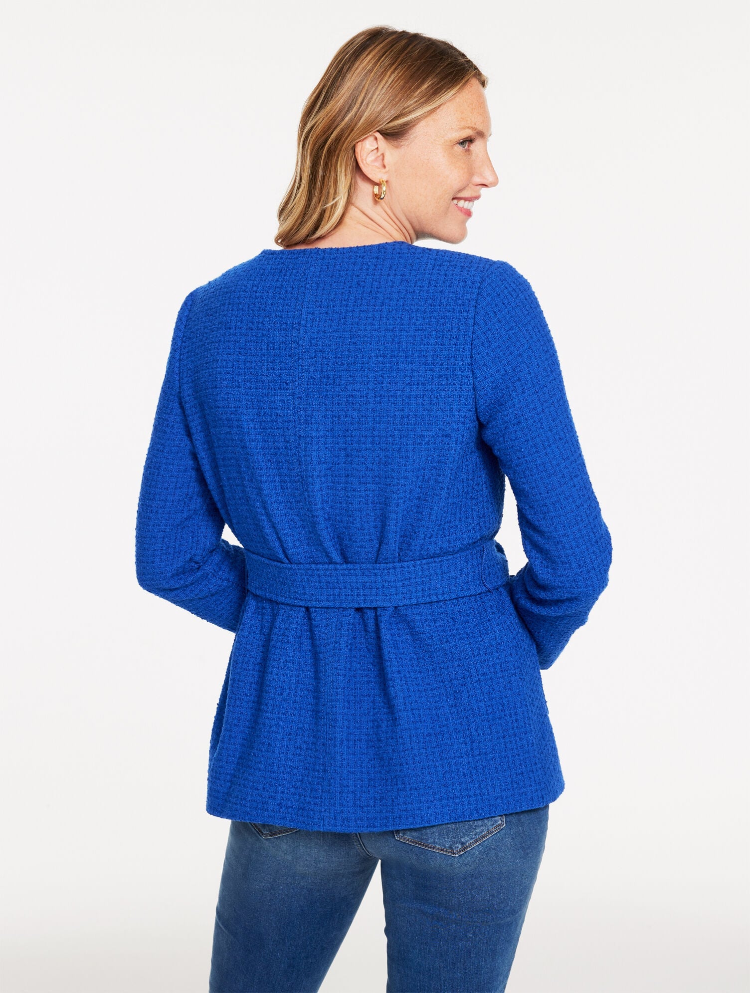 BLUE MAJESTY TIE WAIST TWEED JACKET | Talbots sale