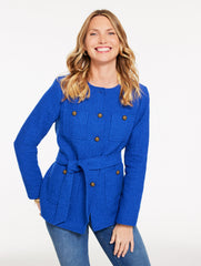BLUE MAJESTY TIE WAIST TWEED JACKET | Talbots sale