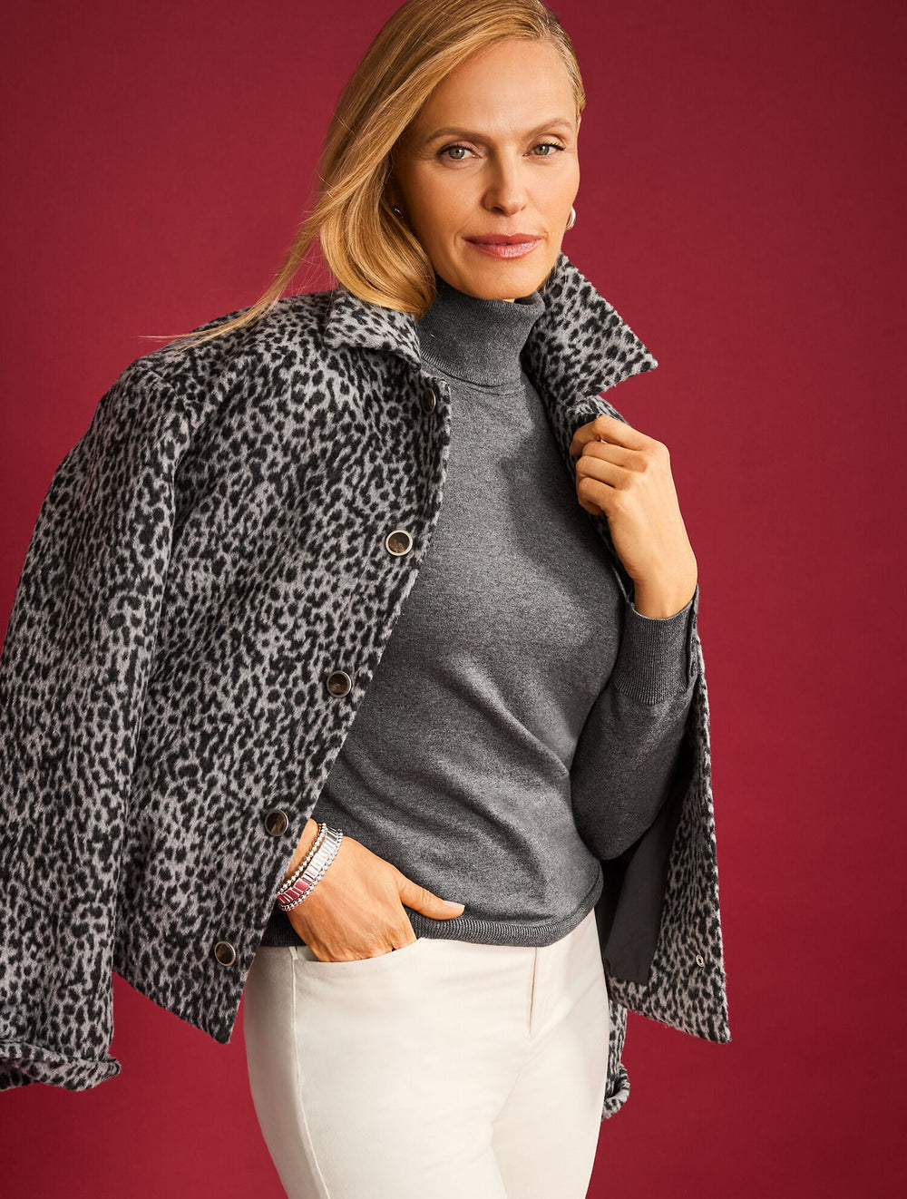 GREY SKY MULTI BRUSHED JACKET - SNOW LEOPARD | Talbots sale