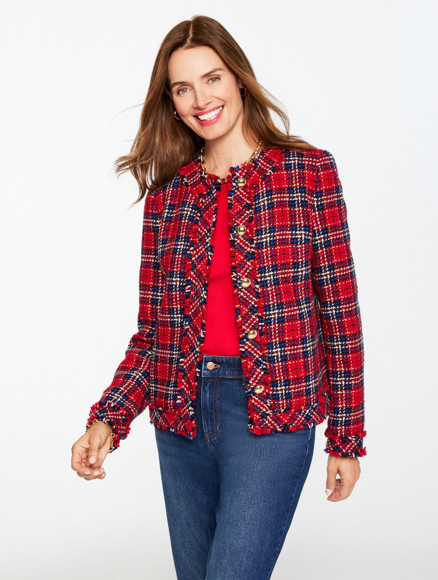 RED POP MULTI LADY JACKET - CUPID TARTAN | Talbots US