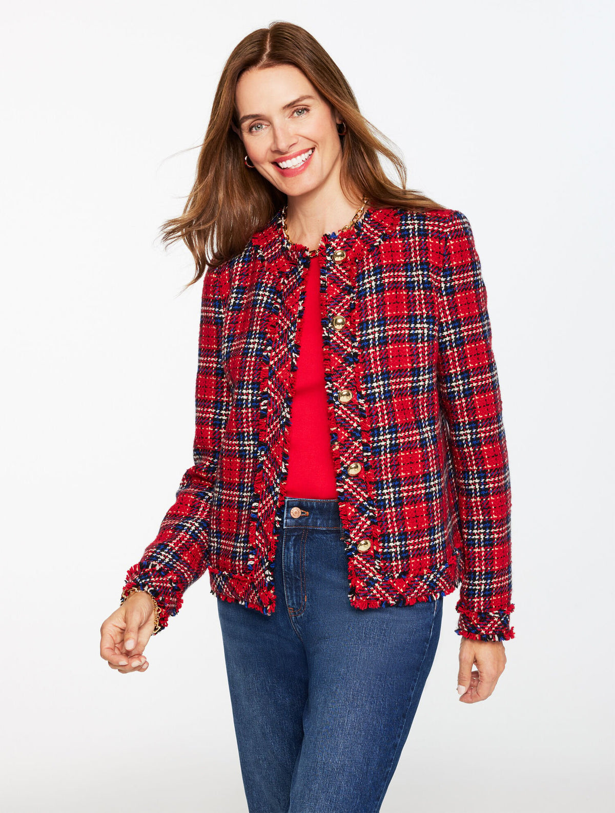 RED POP MULTI LADY JACKET - CUPID TARTAN | Talbots US