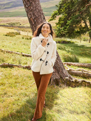 HIGHLAND GREEN|IVORY SHERPA COAT | Talbots discount