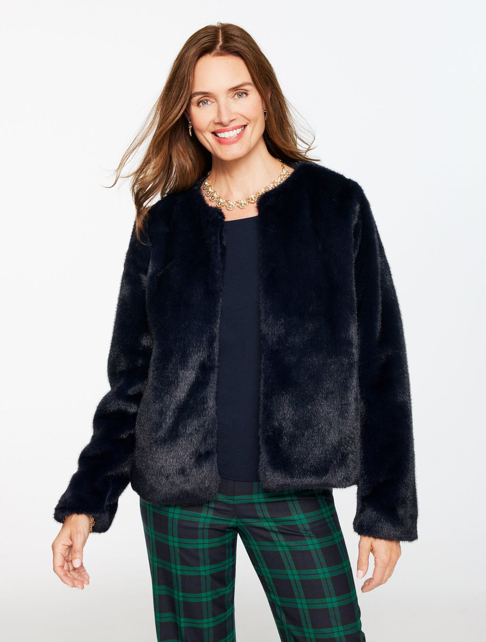 INDIGO BLUE FAUX FUR JACKET | Talbots for sale