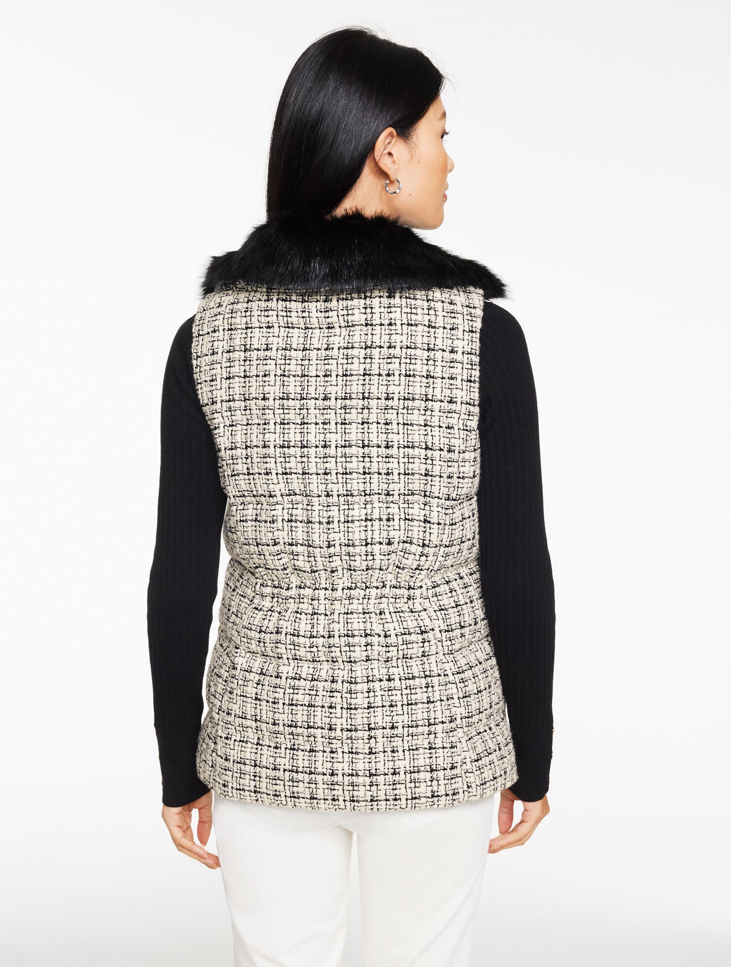 IVORY/BLACK TWEED KNIT PUFFER VEST | Talbots sale