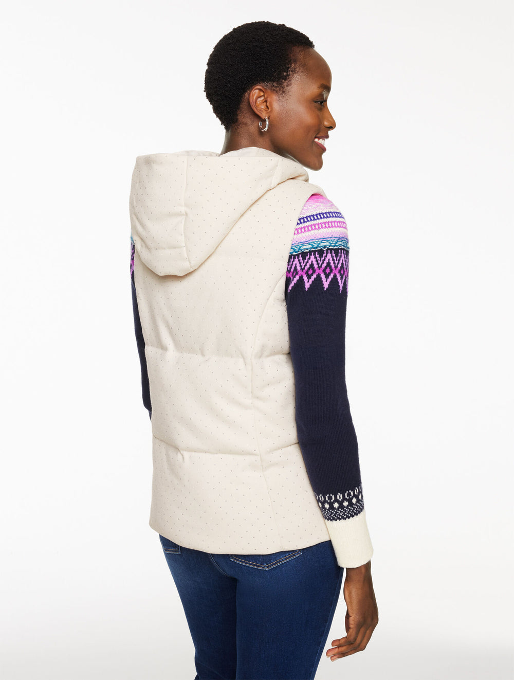 PARCHMENT/SILVER STUDDED FLANNEL HOODED VEST | Talbots US