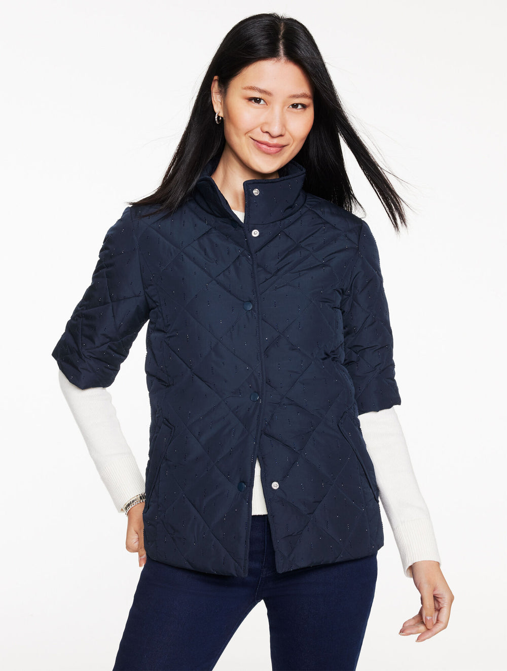 INDIGO STUDDED PUFFER JACKET | Talbots outlet