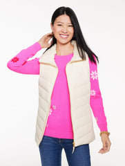 BLACK|IVORY|LAKESHORE BLUE|RED POP|STUNNING PINK|VIOLA PURPLE FAUX FUR COLLAR DOWN PUFFER VEST | Talbots sale