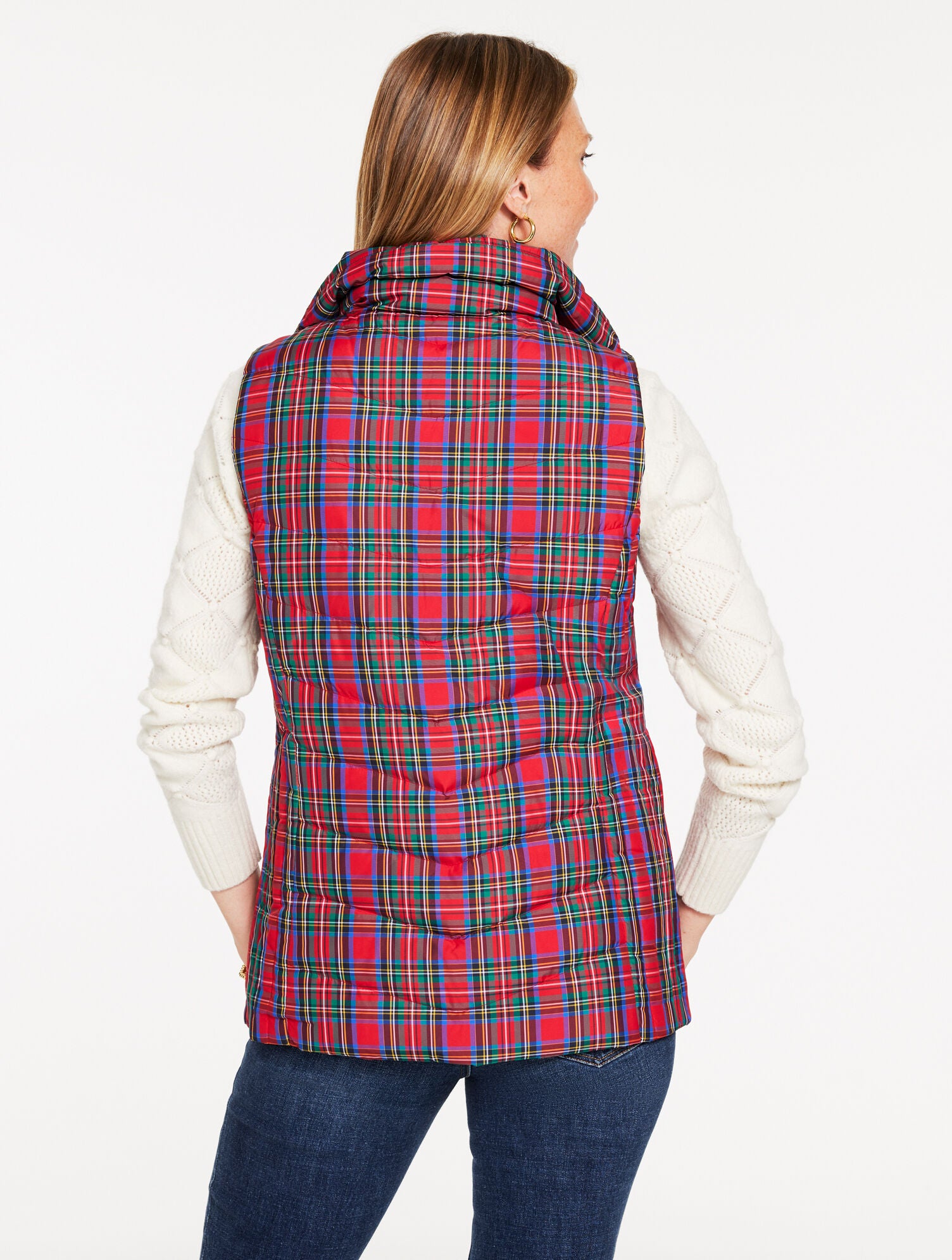 RED POP/GOLDEN HONEY DOWN PUFFER VEST - BLISSFUL PLAID | Talbots discount