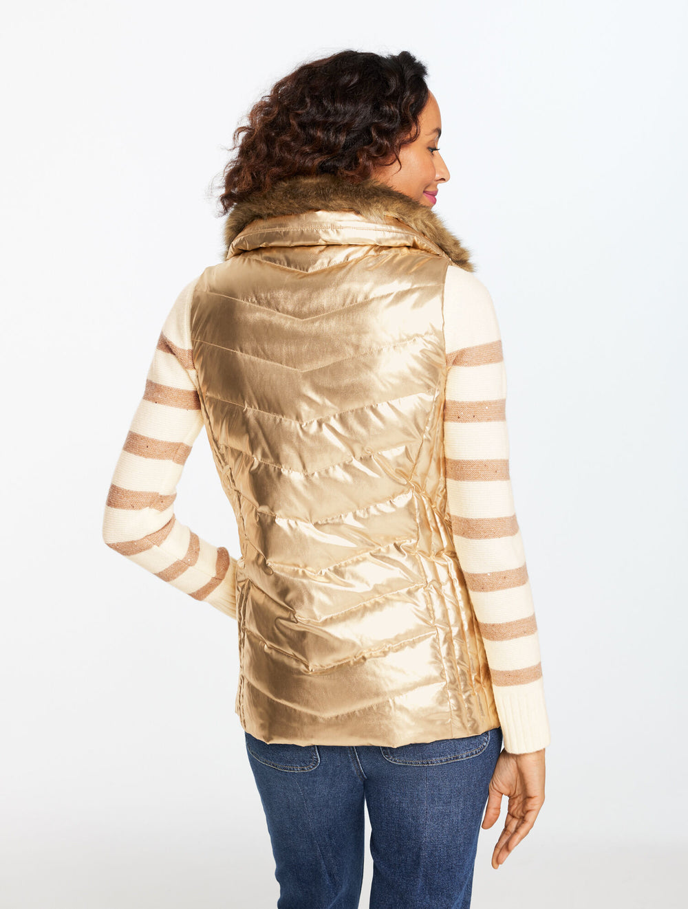 GOLD/TAUPE QUILTED PUFFER VEST - METALLIC | Talbots outlet