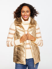 GOLD/TAUPE QUILTED PUFFER VEST - METALLIC | Talbots outlet