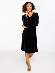 BLACK STRETCH VELVET V-NECK DRESS | Talbots near me