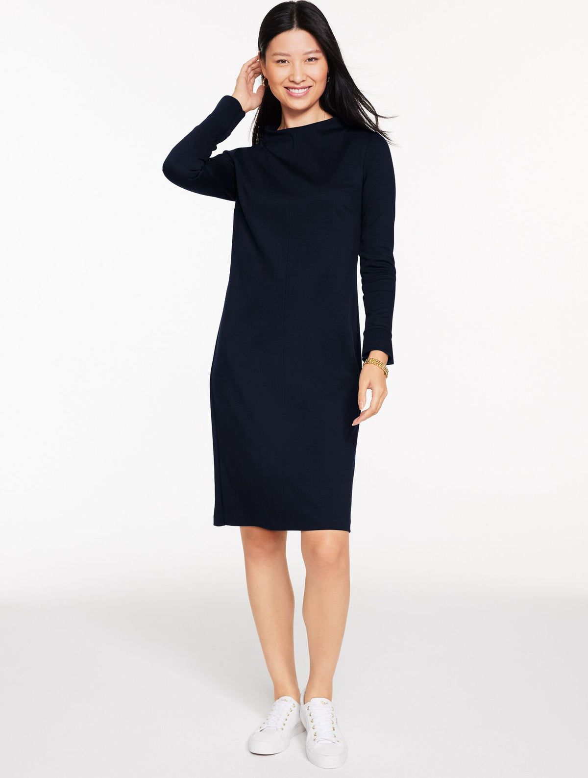 INDIGO BLUE PASSPORT PONTE FUNNEL NECK DRESS | Talbots online